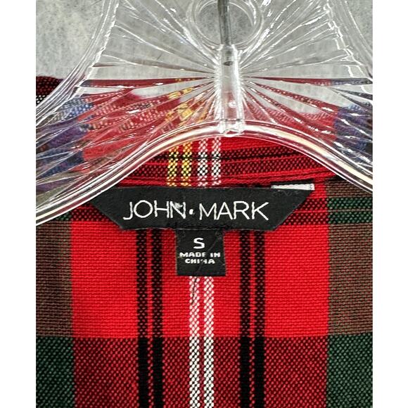 John Mark Size Small Top Shirt Plaid Button Down Frayed Hem Roll Tab Sleeve - Picture 3 of 13